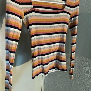 Aeropostale Black and White Fitted Ribbed Long Sleeve Blouse